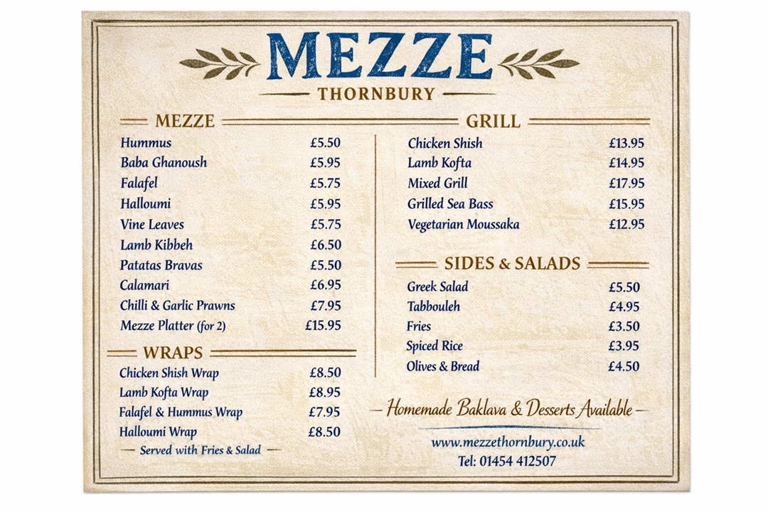 When is the Mezze Thornbury Menu Available?